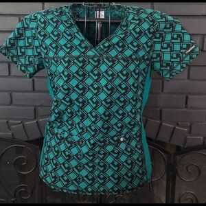 Cherokee Flex Nursing Scrub Top Green Black XS